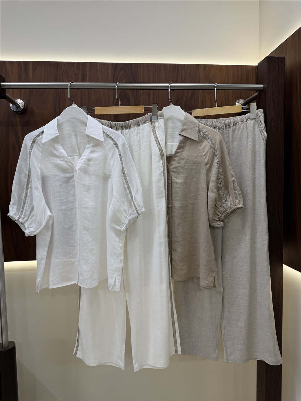 Short Linen Drawstring - Damski komplet: koszula z krótkim rękawem