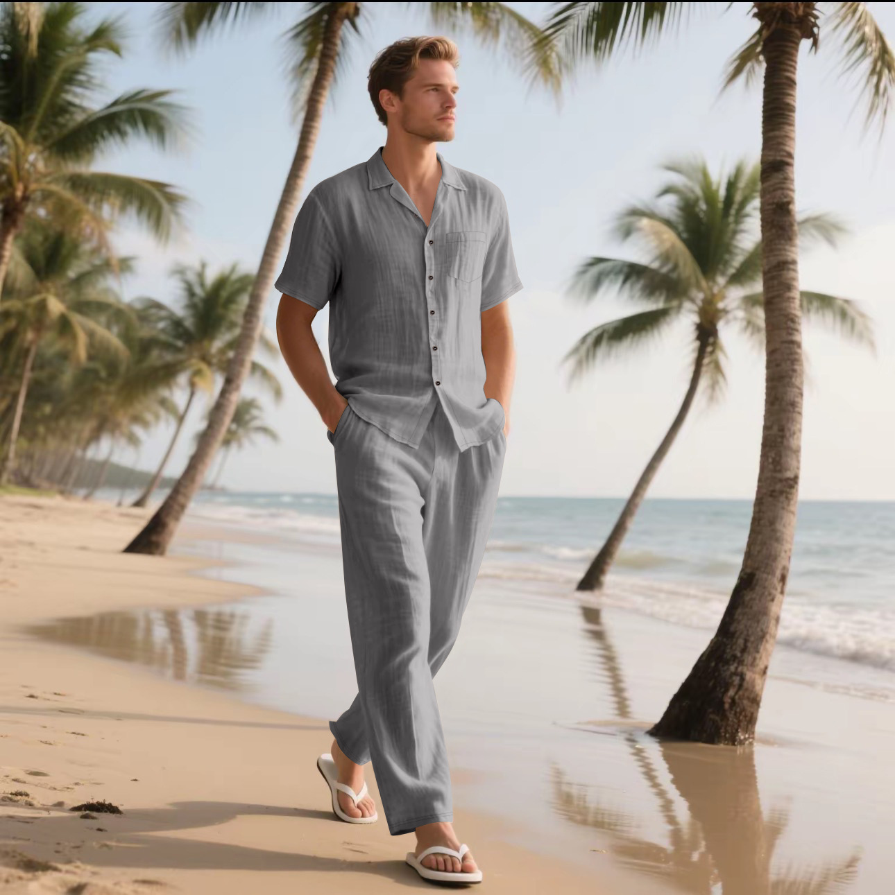 Letni męski nowy lniany, luźny – Short Linen Drawstring recenzja i cena