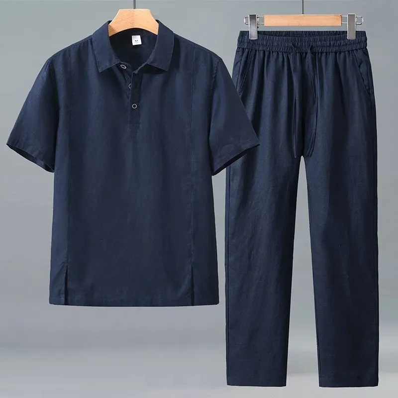 Męski letni lniany komplet dwu – Short Linen Drawstring recenzja i cena